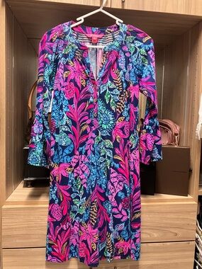 Lilly Pulitzer Navy Dress with Hot Pink & Teal Floral Print